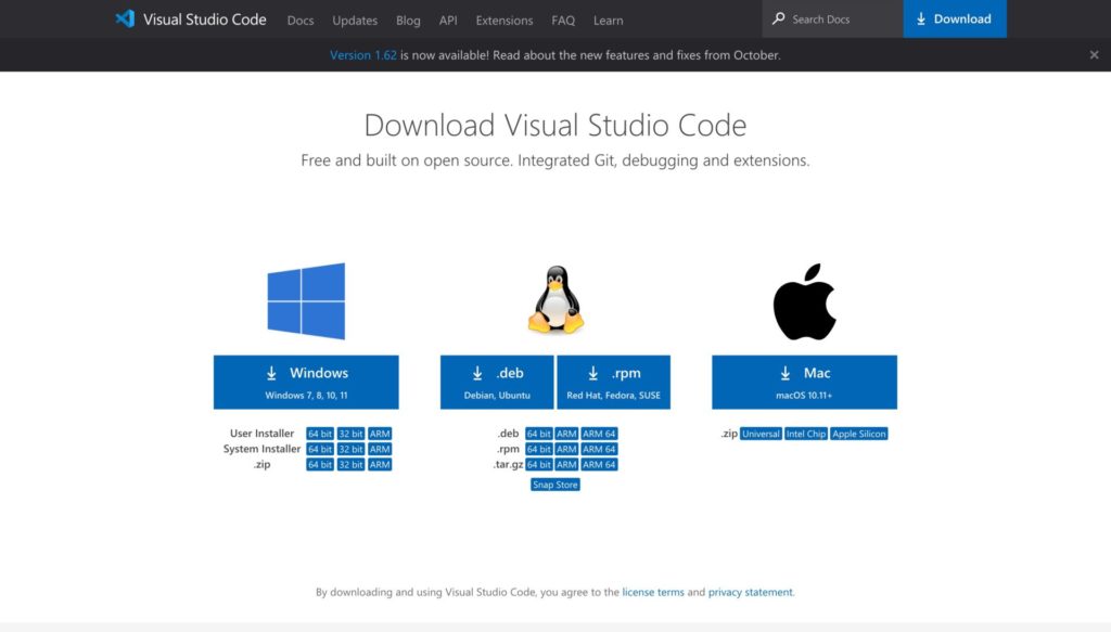 Visual Studio Codeのダウンロード画面の写真